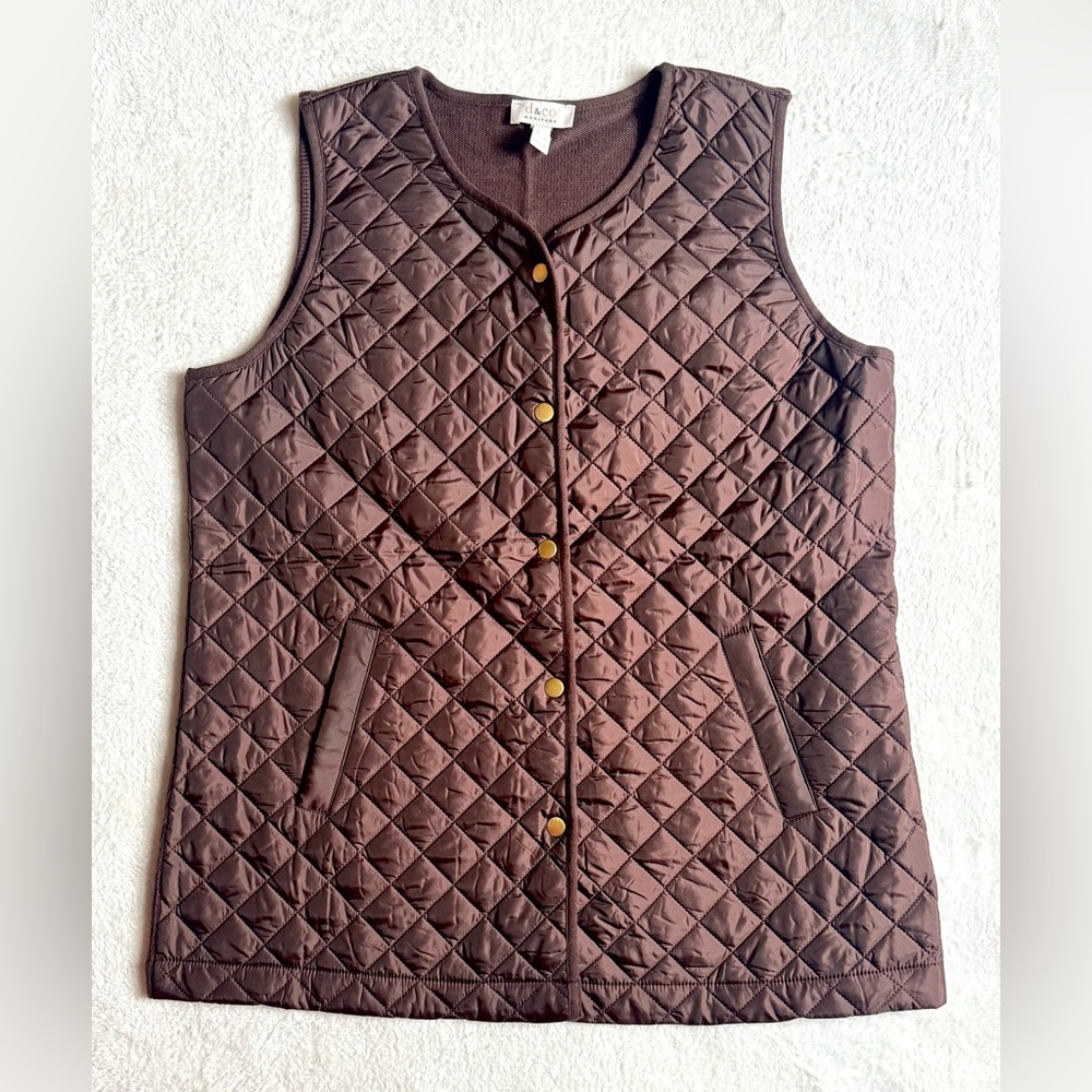 Denim Co Heritage Large Quilted Sweater Snap Front Tunic Vest Dark Chocolate